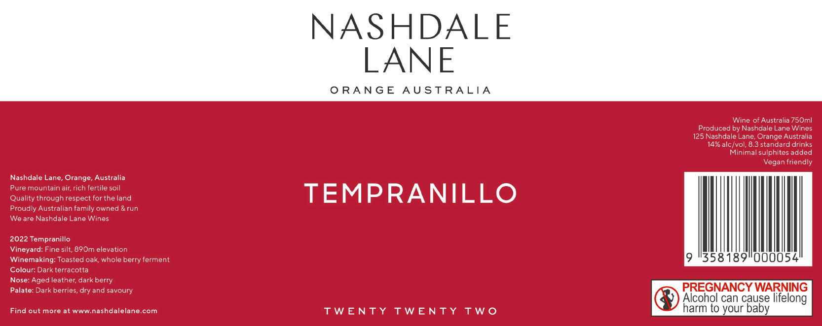 2022 Tempranillo 12 bottle case