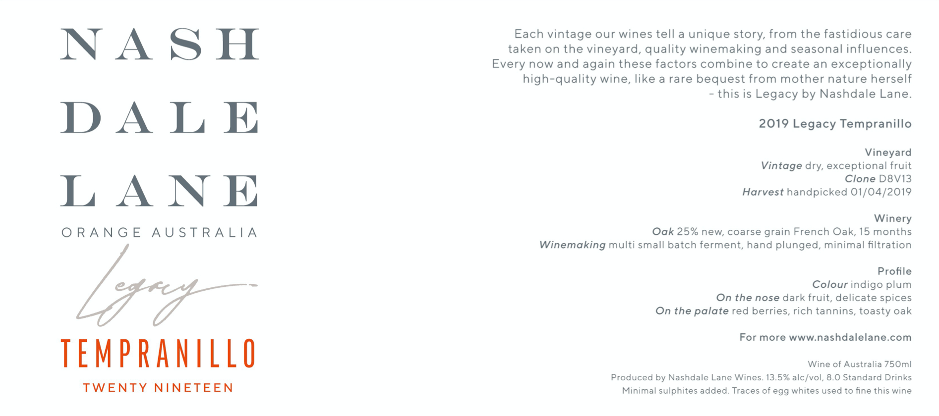 2019 Legacy Tempranillo 12 bottle case