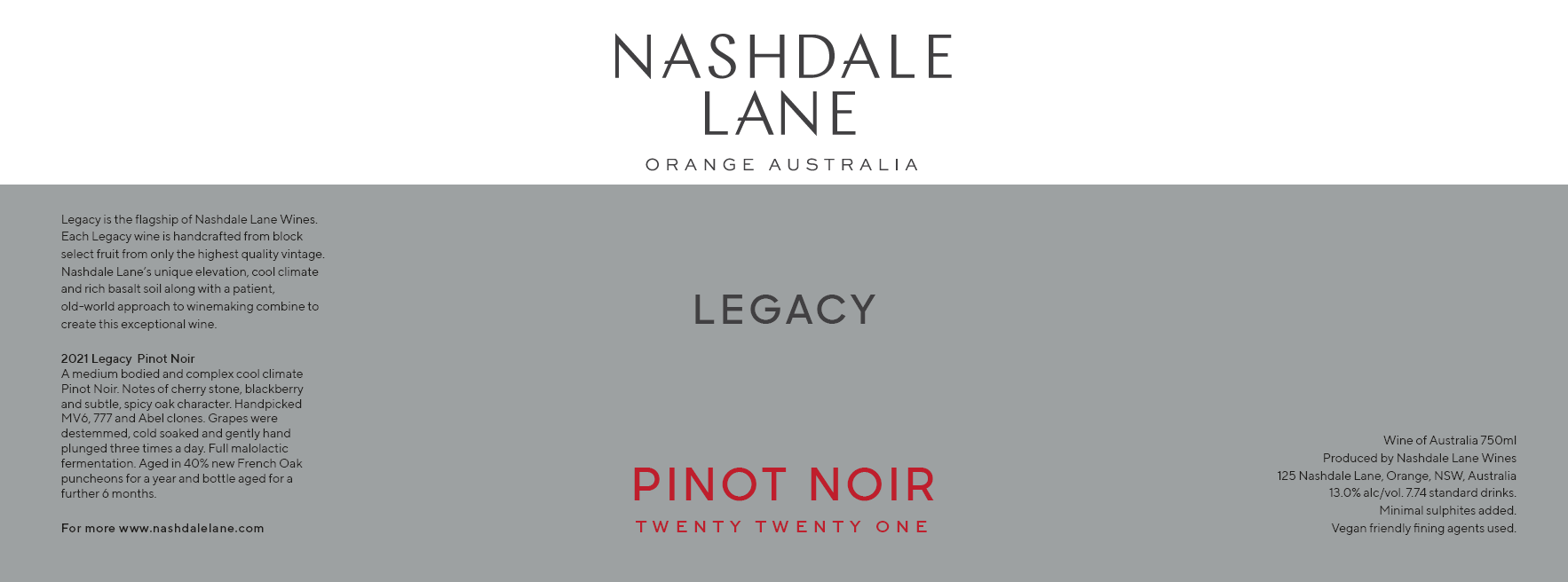2021 Legacy Pinot Noir 12 Bottle Case